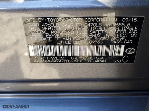 2015 Lexus GS 350 with VIN JTHCE1BL8FA009736, listed as a Copart auction lot 46647475 with 106,150 mi miles and Salvage Title. Bid and sale history available at carsss.com. Image 13.