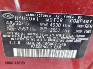 2016 Hyundai Sonata Hybrid Limited with VIN KMHE34L18GA021946, listed as a Copart auction lot 46665355 with 118,513 mi miles and Salvage Title. Bid and sale history available at carsss.com. Image 12.