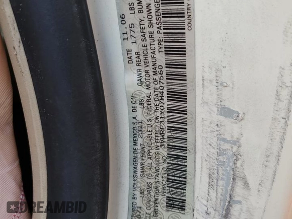 2007 Volkswagen Beetle with VIN 3VWRF31Y07M407560, listed as a Copart auction lot 67499934 with Not provided miles and Salvage title. Bid and sale history available at DreamBid. Image 13.