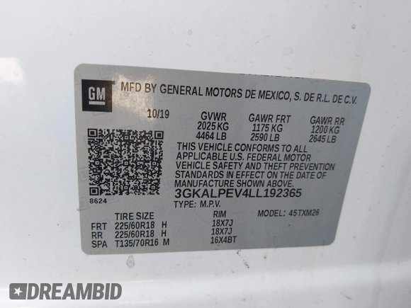 2020 GMC Terrain SLT with VIN 3GKALPEV4LL192365, listed as a IAAI auction lot 42162801 with 104,220 mi miles and . Bid and sale history available at DreamBid. Image 9.