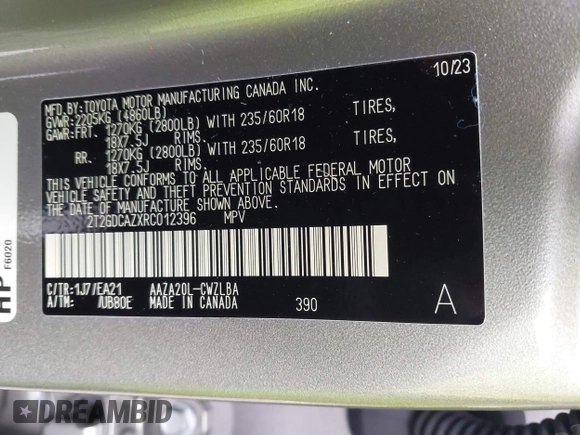 2024 Lexus NX 250 Premium with VIN 2T2GDCAZXRC012396, listed as a IAAI auction lot 41636059 with 27,769 mi miles and . Bid and sale history available at DreamBid. Image 9.