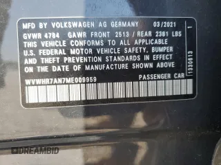 2021 Volkswagen Arteon SEL R-Line with VIN WVWHR7AN7ME009959, listed as a Copart auction lot 65902124 with 49,029 mi miles and Salvage title. Bid and sale history available at DreamBid. Image 12.
