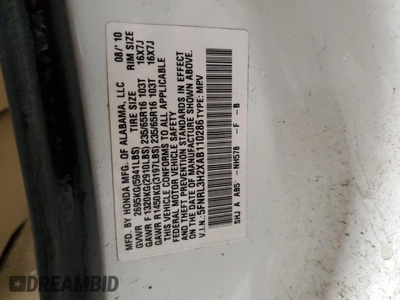2010 Honda Odyssey LX z VIN 5FNRL3H2XAB110286, wystawiony jako Copart lot #46936125 z przebiegiem 127 979 mil mil oraz Czysty tytuł • Clean title. Historia ofert i sprzedaży dostępna na DreamBid. Obrazek 14.