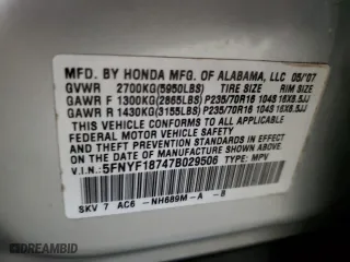 2007 Honda Pilot EX-L with VIN 5FNYF18747B029506, listed as a Copart auction lot 49376175 with 232,186 mi miles and Salvage Title. Bid and sale history available at carsss.com. Image 13.