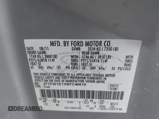 2011 Ford F-150 XLT with VIN 1FTFW1ETXBFC46619, listed as a IAAI auction lot 42509401 with 141,889 mi miles and . Bid and sale history available at DreamBid. Image 9.