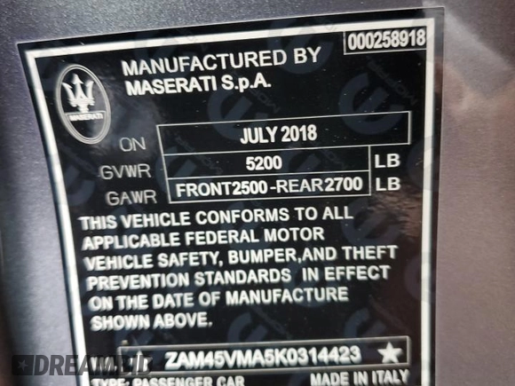 2019 Maserati GranTurismo Sport с VIN ZAM45VMA5K0314423, выставлен на аукционе Copart как лот 54084564 с пробегом Не указан миль и . История ставок и продаж доступна на DreamBid. Изображение 12.
