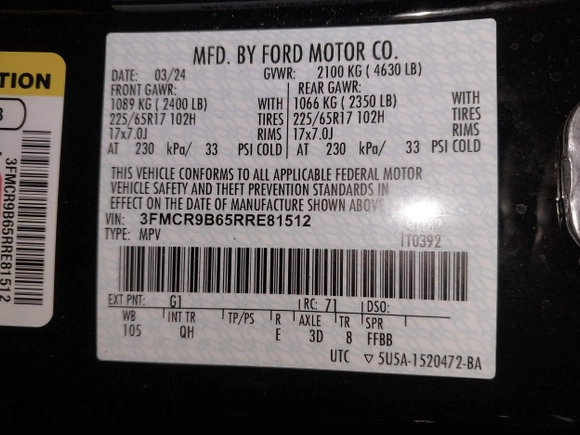 2024 Ford Bronco Sport Big Bend with VIN 3FMCR9B65RRE81512, listed as a IAAI auction lot 42476701 with 7,931 mi miles and . Bid and sale history available at DreamBid. Image 9.