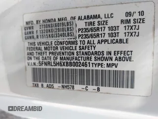 2011 Honda Odyssey EX-L with VIN 5FNRL5H6XBB002461, listed as a IAAI auction lot 42662720 with 145,672 mi miles and . Bid and sale history available at DreamBid. Image 9.