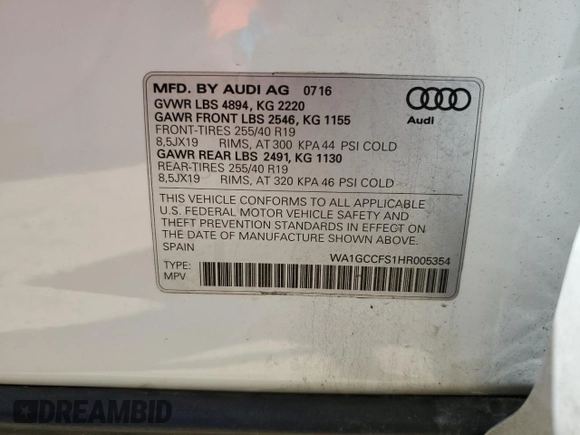 2017 Audi Q3 Prestige z VIN WA1GCCFS1HR005354, wystawiony jako Copart lot #53136115 z przebiegiem 164 172 mil mil oraz Szkoda całkowita • Salvage title. Historia ofert i sprzedaży dostępna na DreamBid. Obrazek 13.