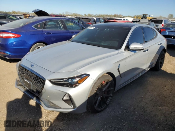 2019 Genesis G70 3.3T Advanced with VIN KMTG34LE1KU014443, listed as a Copart auction lot 76168624 with 44,300 mi miles and Salvage Title. Bid and sale history available at carsss.com. Image 1.
