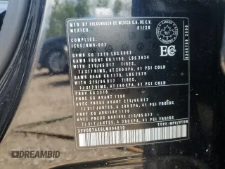 2020 Volkswagen Tiguan S с VIN 3VV0B7AX6LM094810, выставлен на аукционе Copart как лот 59793555 с пробегом 104 612 миль миль и Списание • Salvage title. История ставок и продаж доступна на DreamBid. Изображение 13.