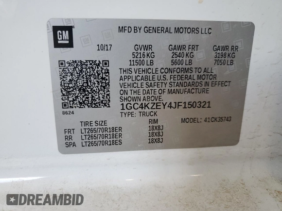2018 Chevrolet Silverado 3500HD LT with VIN 1GC4KZEY4JF150321, listed as a Copart auction lot 53146425 with 149,985 mi miles and Clean Title. Bid and sale history available at DreamBid. Image 12.