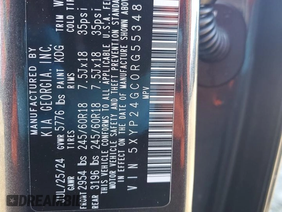 2024 Kia Telluride LX with VIN 5XYP24GC0RG553481, listed as a Copart auction lot 83525194 with 3,934 mi miles and Salvage title. Bid and sale history available at DreamBid. Image 13.