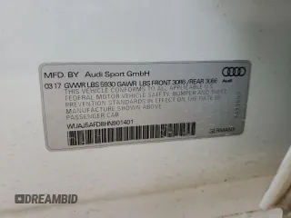 2017 Audi S8 z VIN WUAJ5AFD8HN901401, wystawiony jako Copart lot #77734973 z przebiegiem 133 780 mil mil oraz . Historia ofert i sprzedaży dostępna na DreamBid. Obrazek 13.