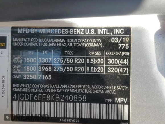 2019 Mercedes-Benz GLS with VIN 4JGDF6EE8KB240858, listed as a Copart auction lot 72847413 with 23,249 mi miles. Bid and sale history available at carsss.com. Image 12.