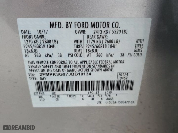 2018 Ford Edge SE with VIN 2FMPK3G97JBB10134, listed as a Copart auction lot 49072515 with 25,436 mi miles and Salvage Title. Bid and sale history available at carsss.com. Image 15.