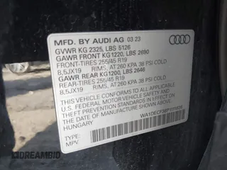 2023 Audi Q3 S line Premium with VIN WA1DECF38P1111626, listed as a IAAI auction lot 41935732 with 38,777 mi miles and . Bid and sale history available at DreamBid. Image 9.