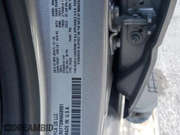 2021 Ram 1500 Lone Star с VIN 1C6RREFT8MN608991, выставлен на аукционе Copart как лот 82835944 с пробегом 36 065 миль миль и Списание • Salvage title. История ставок и продаж доступна на DreamBid. Изображение 12.