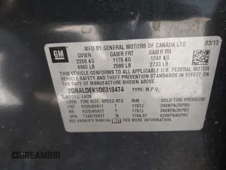 2013 Chevrolet Equinox LT with VIN 2GNALDEK9D6318474, listed as a IAAI auction lot 41996678 with 134,288 mi miles and . Bid and sale history available at DreamBid. Image 9.