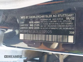 2003 Mercedes-Benz C 240 z VIN WDBRF61J43E010505, wystawiony jako IAAI lot #42353033 z przebiegiem Nie podano mil oraz . Historia ofert i sprzedaży dostępna na DreamBid. Obrazek 9.