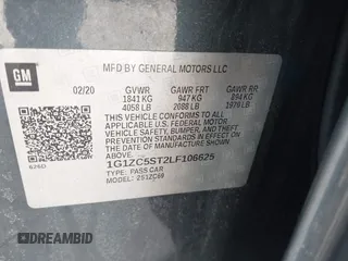 2020 Chevrolet Malibu LS with VIN 1G1ZC5ST2LF106625, listed as a IAAI auction lot 41924645 with 88,066 mi miles and . Bid and sale history available at DreamBid. Image 9.