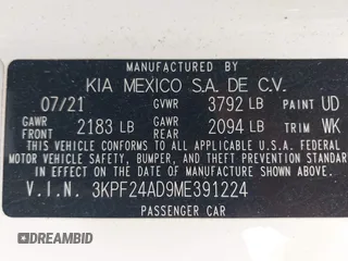 2021 Kia Forte LXS with VIN 3KPF24AD9ME391224, listed as a IAAI auction lot 42649114 with Not provided miles and . Bid and sale history available at DreamBid. Image 9.