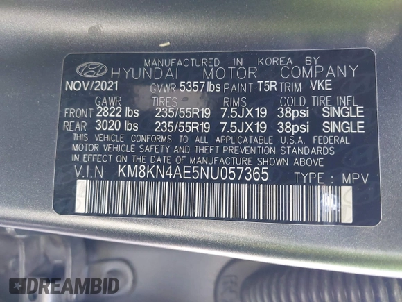 2022 Hyundai Ioniq 5 SEL with VIN KM8KN4AE5NU057365, listed as a IAAI auction lot 42460198 with 36,376 mi miles and . Bid and sale history available at DreamBid. Image 9.
