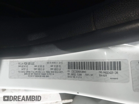 2016 Chrysler 200 S with VIN 1C3CCCBG0GN100441, listed as a IAAI auction lot 41445135 with 122,072 mi miles. Bid and sale history available at carsss.com. Image 9.