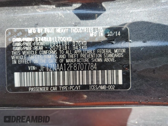 2015 Scion FR-S z VIN JF1ZNAA12F8707784, wystawiony jako Copart lot #56248735 z przebiegiem 119 679 mil mil oraz Szkoda całkowita • Salvage title. Historia ofert i sprzedaży dostępna na DreamBid. Obrazek 12.
