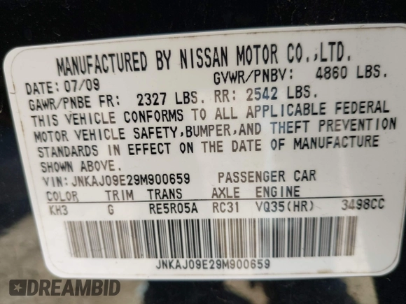 2009 Infiniti EX Journey with VIN JNKAJ09E29M900659, listed as a IAAI auction lot 41654921 with 178,215 mi miles and . Bid and sale history available at DreamBid. Image 9.