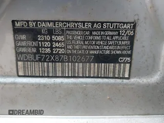 2007 Mercedes-Benz E 550 with VIN WDBUF72X87B102677, listed as a IAAI auction lot 41583518 with Not Provided miles and . Bid and sale history available at DreamBid. Image 9.