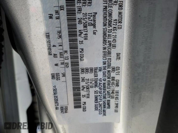 2015 Ford Focus SE with VIN 1FADP3F21FL267233, listed as a Copart auction lot 46091855 with 72,942 mi miles and Salvage Title. Bid and sale history available at carsss.com. Image 15.