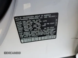 2022 Volkswagen Atlas SE with VIN 1V2DC2CA3NC224618, listed as a Copart auction lot 37555083 with 6,609 mi miles and . Bid and sale history available at DreamBid. Image 15.