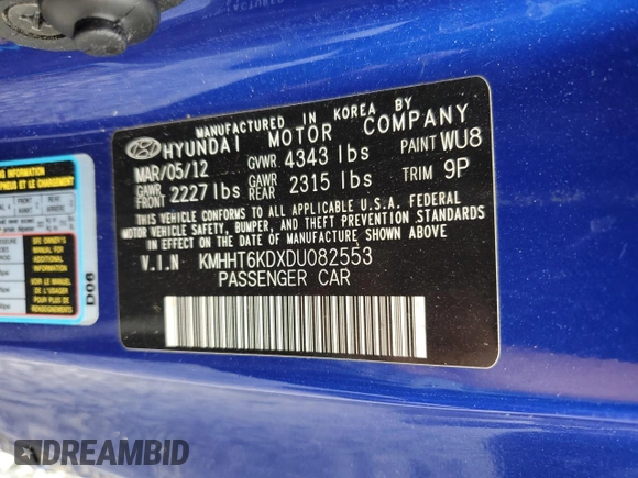 2013 Hyundai Genesis Coupe 2.0T Premium with VIN KMHHT6KDXDU082553, listed as a Copart auction lot 43928385 with 165,736 mi miles and Salvage Title. Bid and sale history available at carsss.com. Image 12.