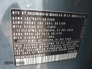 2019 Volkswagen Tiguan SE с VIN 3VV2B7AX8KM095836, выставлен на аукционе IAAI как лот 42417608 с пробегом 112 220 миль миль и . История ставок и продаж доступна на DreamBid. Изображение 9.
