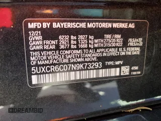 2022 BMW X5 xDrive40i with VIN 5UXCR6C07N9K73293, listed as a Copart auction lot 52586105 with 67,528 mi miles and Salvage Title. Bid and sale history available at DreamBid. Image 13.