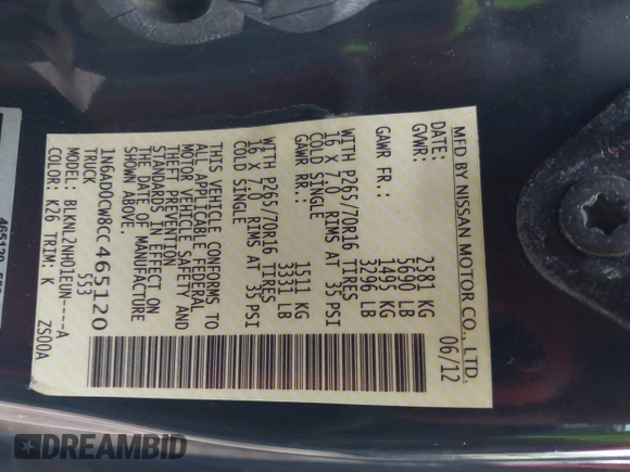 2012 Nissan Frontier SV с VIN 1N6AD0CW8CC465120, выставлен на аукционе IAAI как лот 42285255 с пробегом 140 238 миль миль и . История ставок и продаж доступна на DreamBid. Изображение 9.