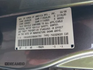 2008 Acura TL with VIN 19UUA66208A041701, listed as a IAAI auction lot 41484150 with 177,115 mi miles. Bid and sale history available at carsss.com. Image 9.