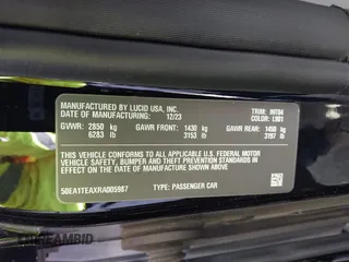 2024 Lucid Air Touring z VIN 50EA1TEAXRA005987, wystawiony jako IAAI lot #42294088 z przebiegiem Nie podano mil oraz . Historia ofert i sprzedaży dostępna na DreamBid. Obrazek 9.