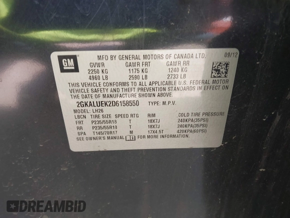 2013 GMC Terrain SLT z VIN 2GKALUEK2D6158550, wystawiony jako IAAI lot #42770145 z przebiegiem 159 689 mil mil oraz . Historia ofert i sprzedaży dostępna na DreamBid. Obrazek 9.
