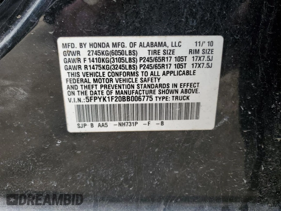 2011 Honda Ridgeline RT z VIN 5FPYK1F20BB006775, wystawiony jako Copart lot #44704755 z przebiegiem 148 843 mil mil oraz Szkoda całkowita • Salvage title. Historia ofert i sprzedaży dostępna na DreamBid. Obrazek 14.