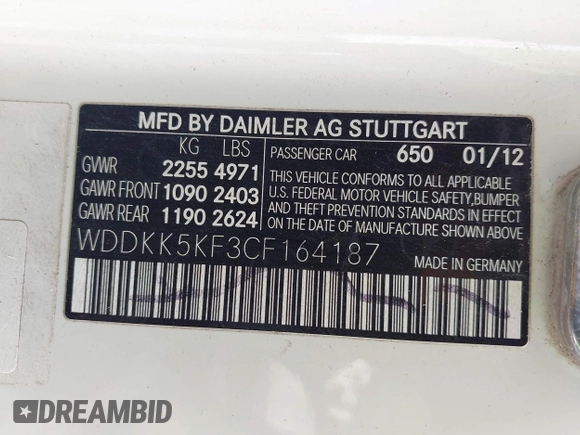 2012 Mercedes-Benz E 350 with VIN WDDKK5KF3CF164187, listed as a IAAI auction lot 42128731 with 111,693 mi miles and . Bid and sale history available at DreamBid. Image 9.