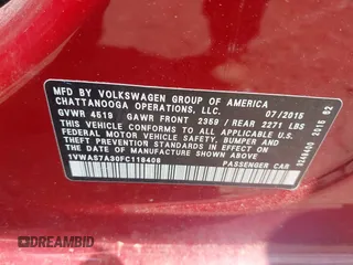 2015 Volkswagen Passat Limited Edition with VIN 1VWAS7A30FC118408, listed as a IAAI auction lot 42759393 with 142,921 mi miles and . Bid and sale history available at DreamBid. Image 9.