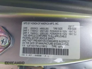 2017 Acura RDX Advance с VIN 5J8TB3H79HL018812, выставлен на аукционе IAAI как лот 42590031 с пробегом 36 020 миль миль и . История ставок и продаж доступна на DreamBid. Изображение 9.