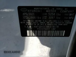 2021 Genesis G80 2.5T with VIN KMTGB4SC1MU078178, listed as a Copart auction lot 43626885 with Not Provided miles and Salvage Title. Bid and sale history available at DreamBid. Image 12.