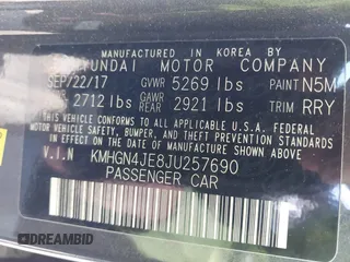 2018 Genesis G80 3.8L with VIN KMHGN4JE8JU257690, listed as a IAAI auction lot 42539996 with 50,619 mi miles and . Bid and sale history available at DreamBid. Image 9.