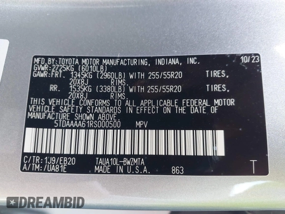2024 Lexus TX 350 with VIN 5TDAAAA61RS000500, listed as a IAAI auction lot 41847514 with 7,952 mi miles and . Bid and sale history available at DreamBid. Image 9.