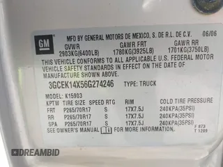 2006 Chevrolet Silverado 1500 Work Truck with VIN 3GCEK14X56G274246, listed as a IAAI auction lot 42099799 with 103,673 mi miles. Bid and sale history available at carsss.com. Image 9.