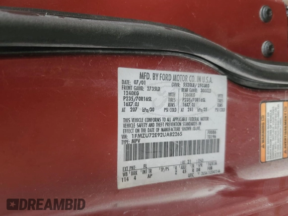 2002 Ford Explorer XLS z VIN 1FMZU72E92UA82265, wystawiony jako Copart lot #48383155 z przebiegiem 193 430 mil mil oraz Szkoda całkowita • Salvage title. Historia ofert i sprzedaży dostępna na DreamBid. Obrazek 15.