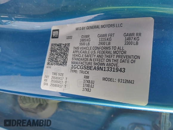 2022 Chevrolet Colorado 2WD Work Truck с VIN 1GCGSBEA9N1331943, выставлен на аукционе IAAI как лот 41378162 с пробегом 70 227 миль миль и . История ставок и продаж доступна на DreamBid. Изображение 9.